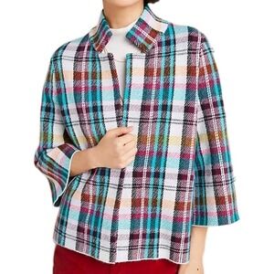 by Anthropologie Rosetta Cropped Plaid Sweater Jacket Size SMALL Colorful Blazer